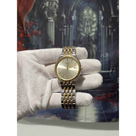 RARE VINTAGE SEIKO QUARTZ TWO-TONE 7839-8000 MEN'S WATCH NEW BATTERY - Picture 1 of 5